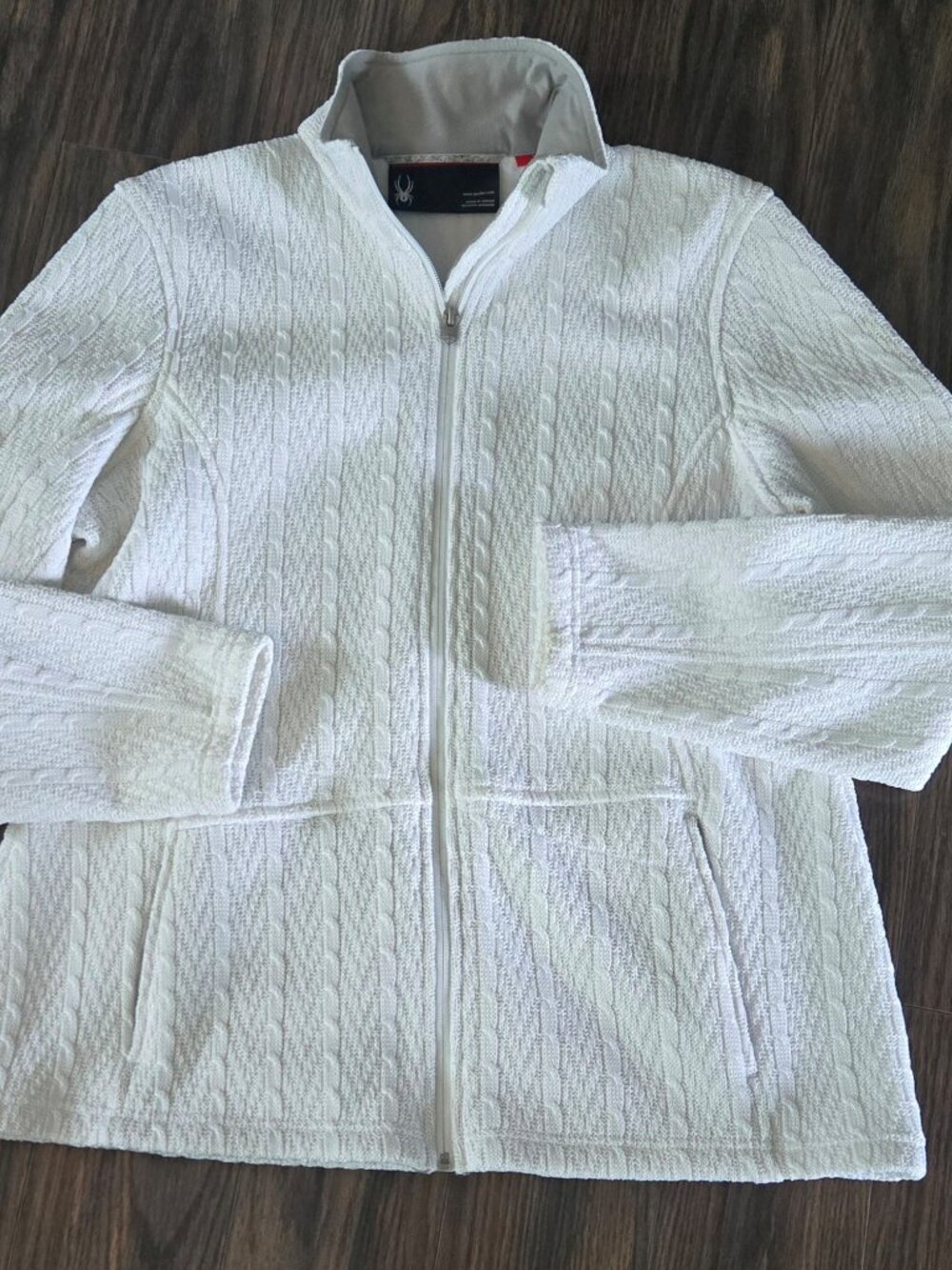 SPYDER Women's White Cable Knit Full Zip Athletic Sweater Jacket NWOT/SIZE XL